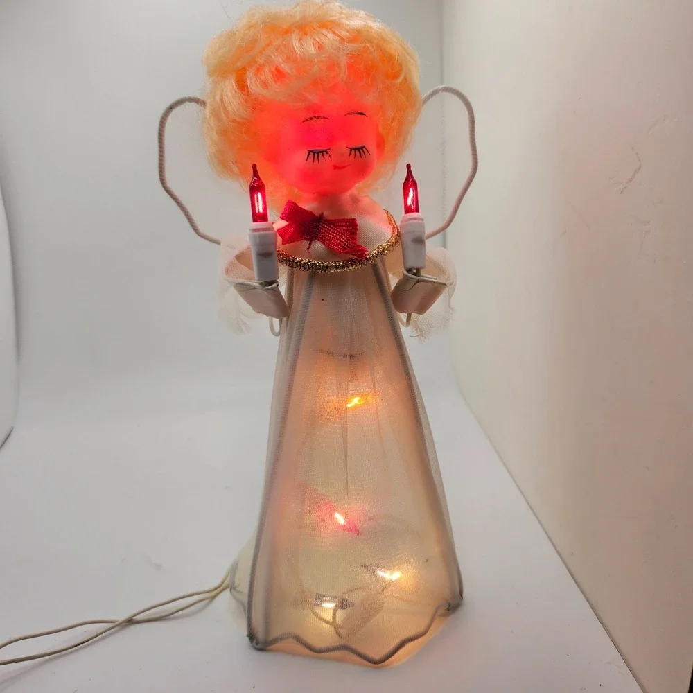 Vintage Lighted Christmas Angel Tree Topper / Decoration Blinking Color Lights